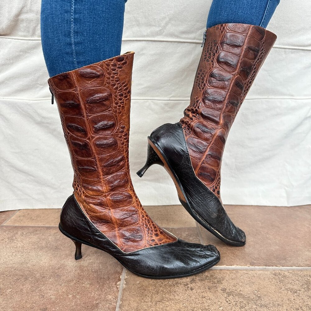 Sexy CYDWOQ Crocodile Leather Handmade Boots - Size 42